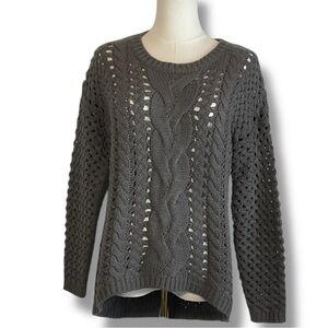 Dex Sweater Grey Cable Knit Womens Longsleeve Crew Acrylic Size XS
